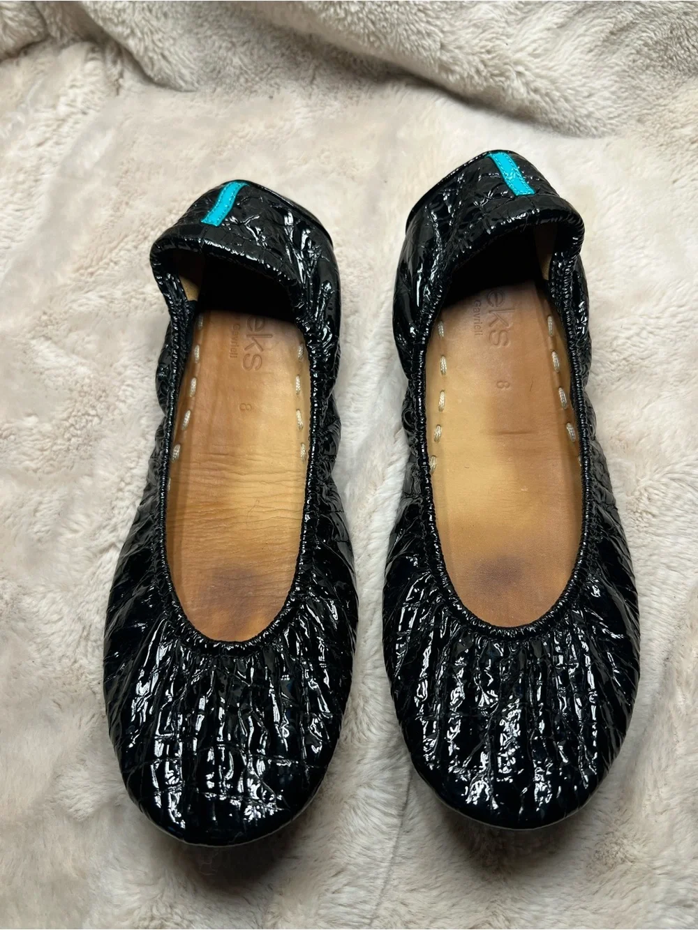 Tieks Obsidian Black Croc patent leather ballet flats size 8